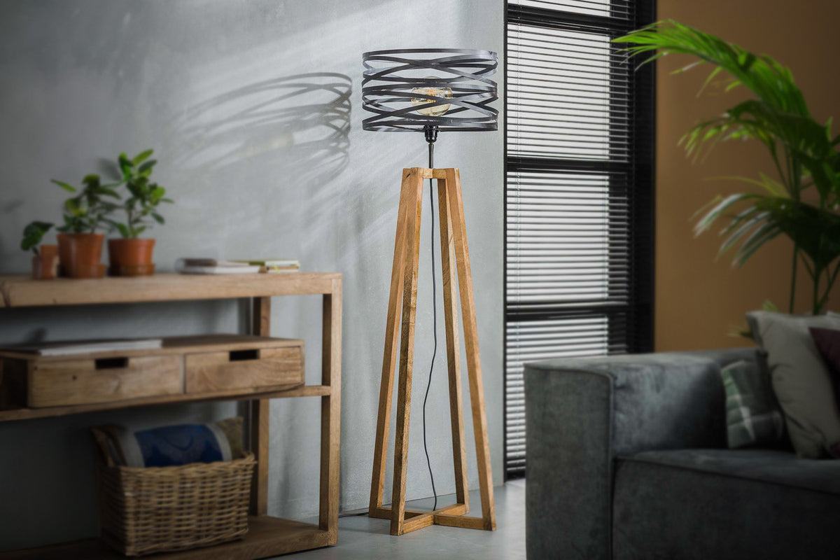 KAWOLA Stehleuchte DALIAN Stehlampe Holz/Metall schwarz