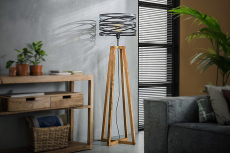 KAWOLA Stehleuchte DALIAN Stehlampe Holz/Metall schwarz