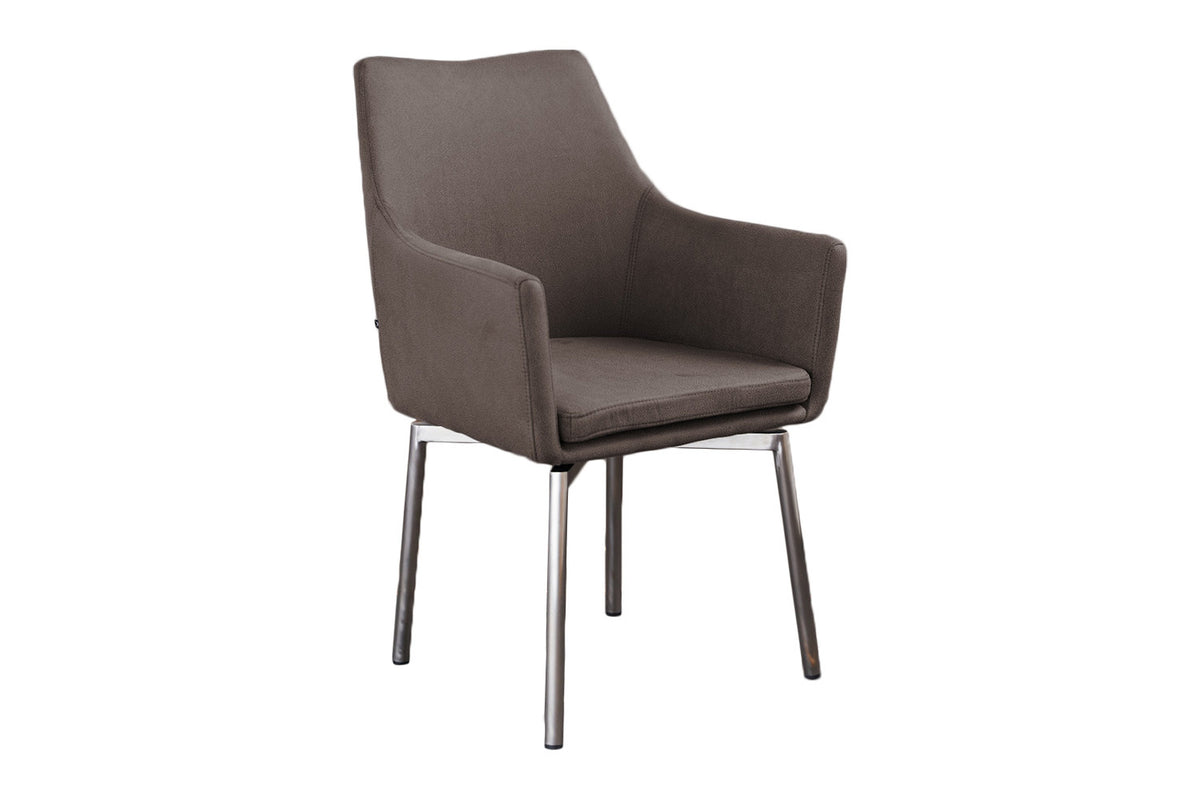 KAWOLA Stuhl Cali Sessel Microfaser Esszimmerstuhl taupe Füße Edelstahl