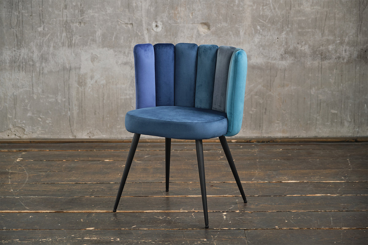 KAWOLA Stuhl JADA Esszimmerstuhl Velvet blau Fuß schwarz