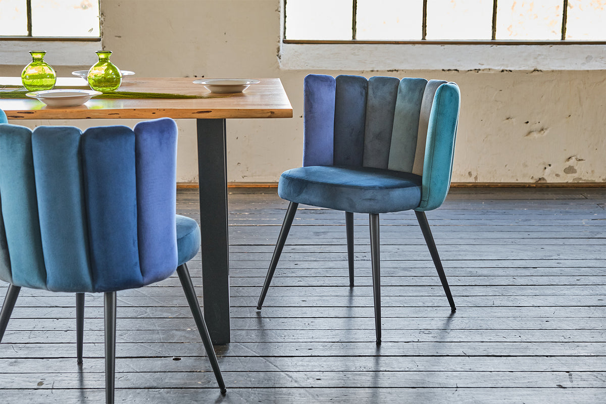 KAWOLA Stuhl JADA Esszimmerstuhl Velvet blau Fuß schwarz