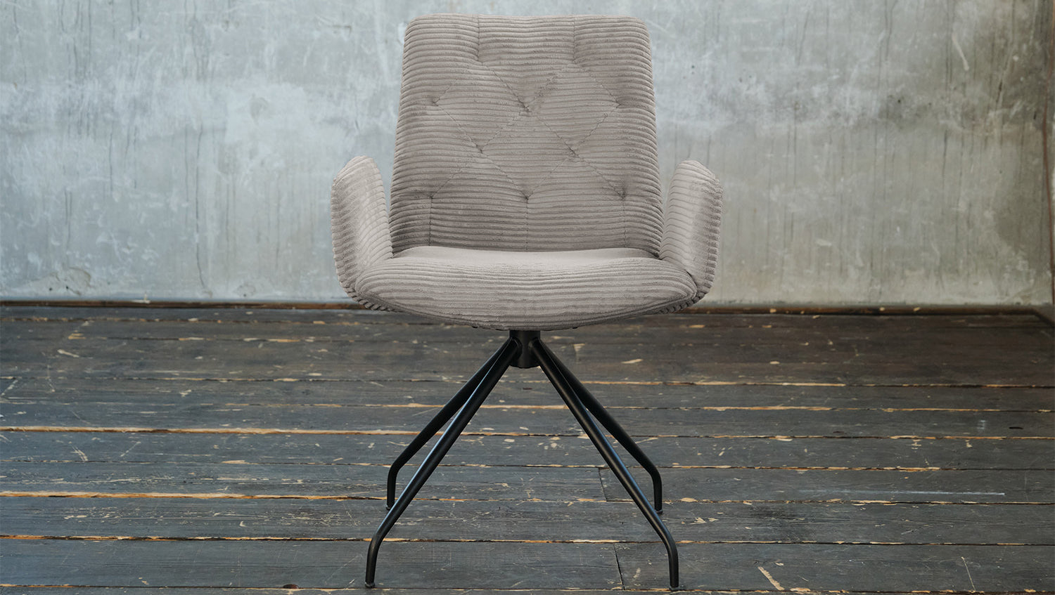KAWOLA Stuhl NEW CHARME Drehstuhl Esszimmersessel Cord steingrau