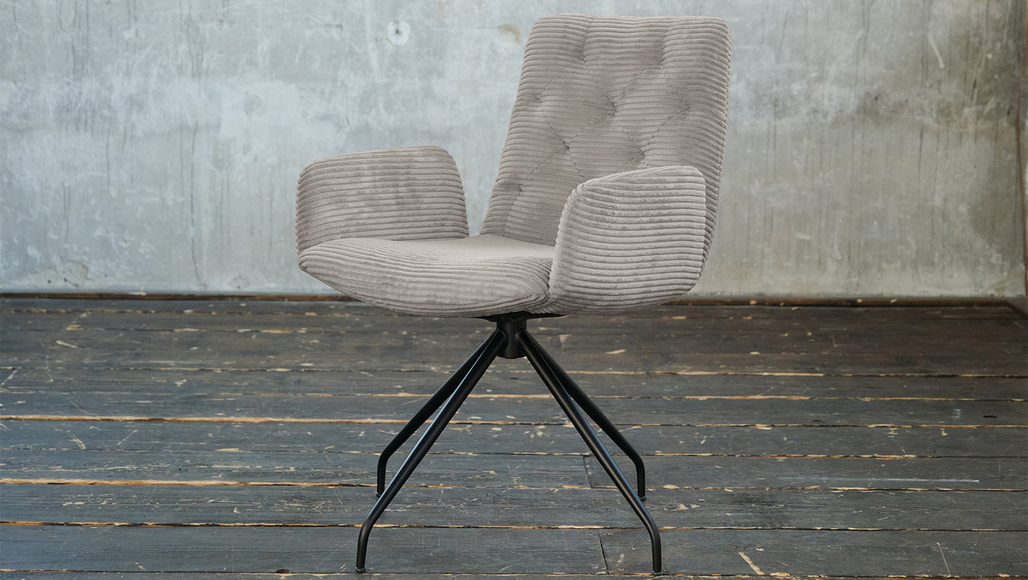 KAWOLA Stuhl NEW CHARME Drehstuhl Esszimmersessel Cord steingrau