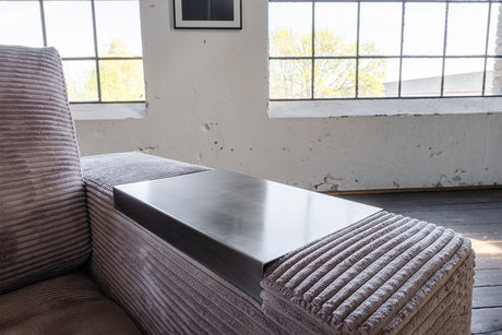 KAWOLA Tablett MADELINE gebürsteter Edelstahl für Armlehne Sofa