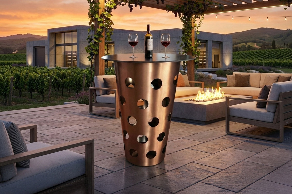 KAWOLA Tisch VINO Bartisch Keramik schwarz Gestell gebürsteter Edelstahl rosé gold