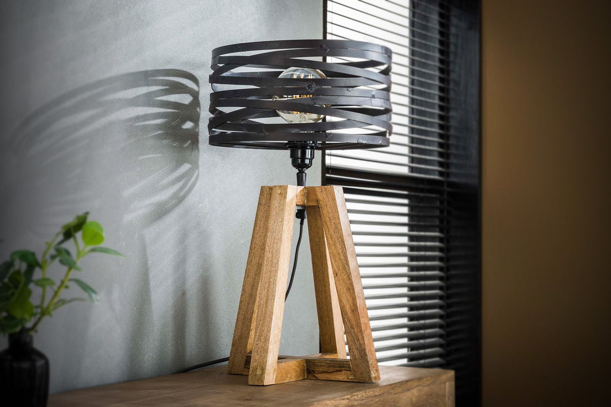 KAWOLA Tischleuchte DALIAN Tischlampe Holz/Metall schwarz