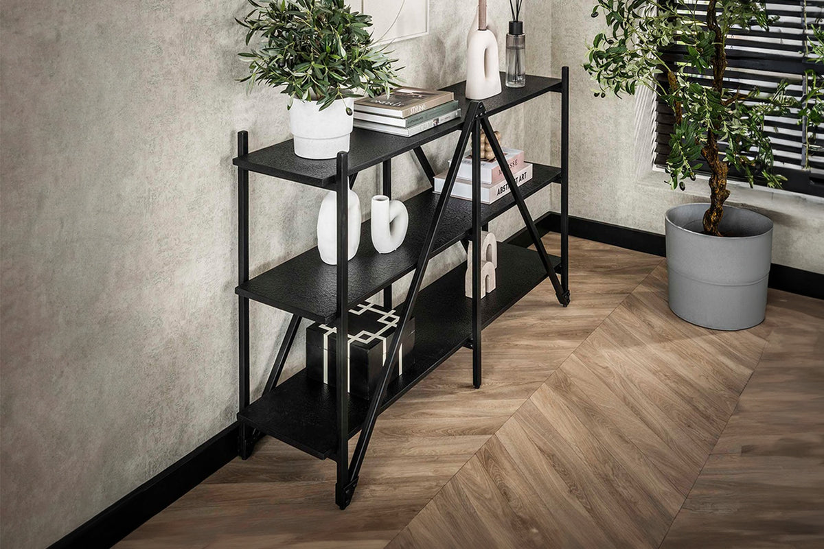 KAWOLA Wandregal PEARA 130 cm MDF-Holz schwarz 3 Stufig