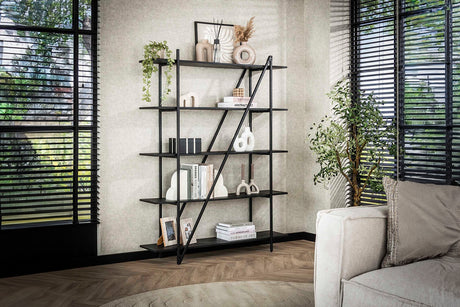 KAWOLA Wandregal PEARA 140 cm MDF-Holz schwarz 5 Stufig