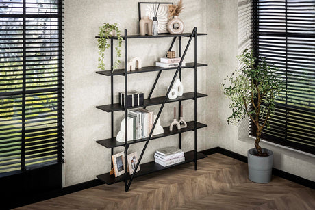 KAWOLA Wandregal PEARA 140 cm MDF-Holz schwarz 5 Stufig
