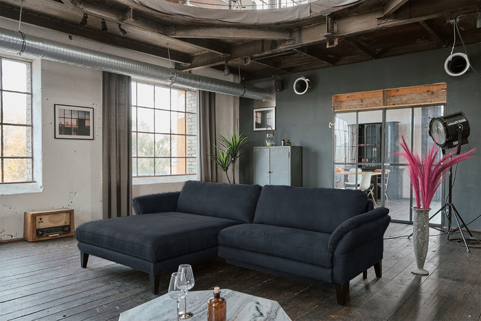 KAWOLA Sofa MALTA Ecksofa Stoff schwarz mit motorischer Relaxfunktion Recamiere links