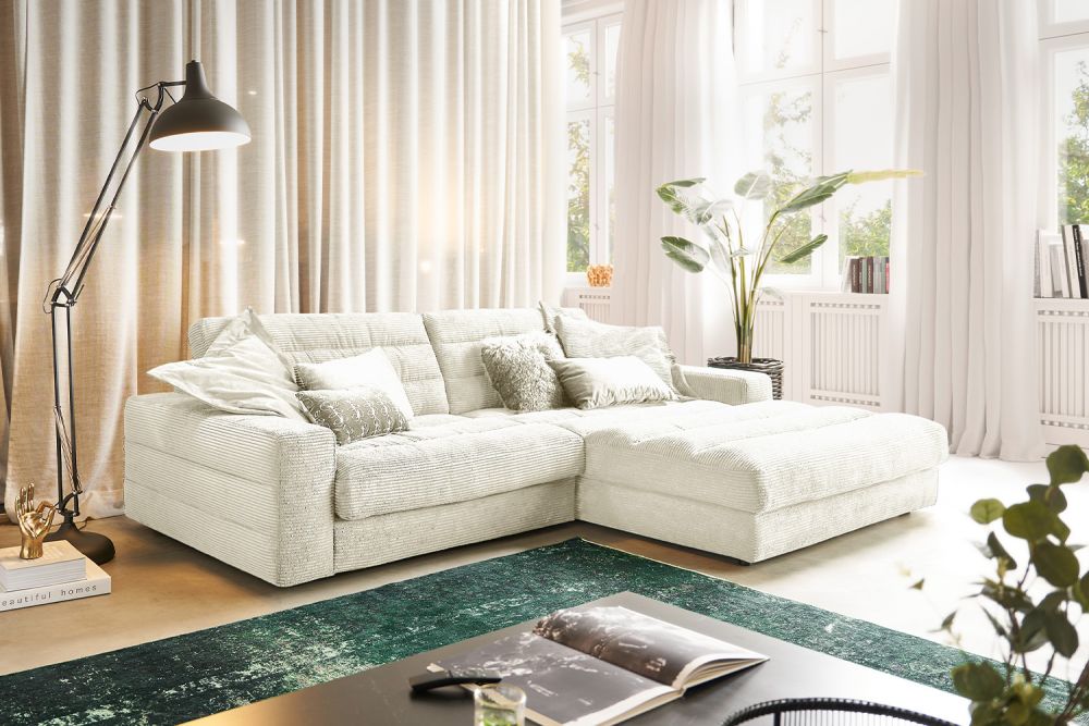 KAWOLA Sofa LANA Ecksofa Cord cremeweiß