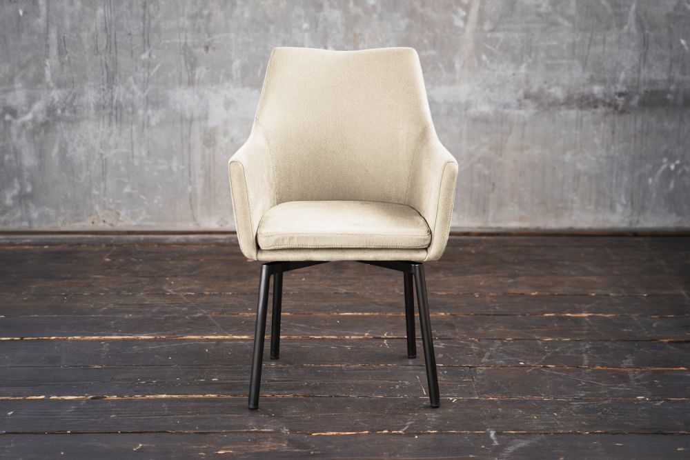 B-Ware KAWOLA Stuhl Cali Sessel Microfaser Esszimmerstuhl creme Füße matt-schwarz