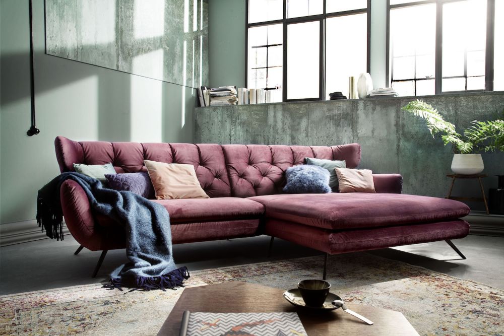 KAWOLA Sofa CHARME Ecksofa Velvet purple