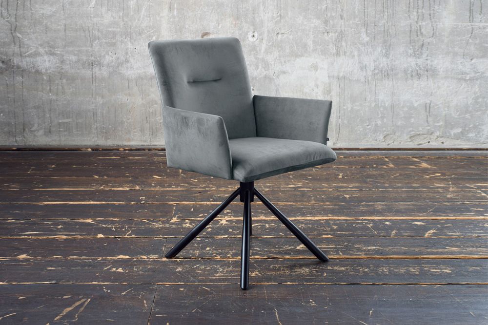 B-Ware KAWOLA Esszimmerstuhl KYRA Drehstuhl Velvet blaugrau