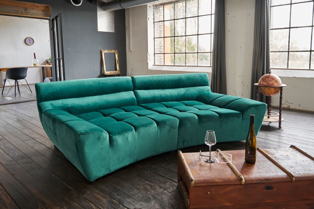 B-Ware KAWOLA Big Sofa NERLA Stoff Velvet grün