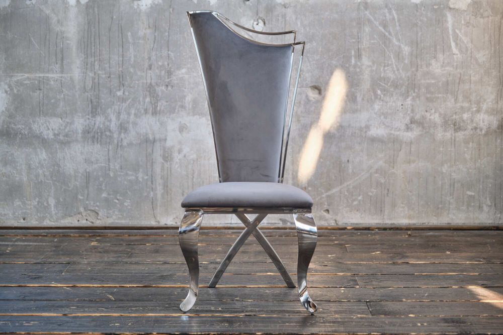 B-Ware KAWOLA Stuhl AMALIA Esszimmerstuhl Barock Velvet grau