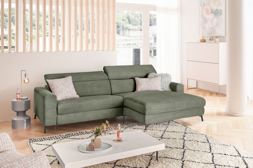 KAWOLA Sofa LAISKA Ecksofa Relaxfunktion teilmotorisch Cord olivgrün