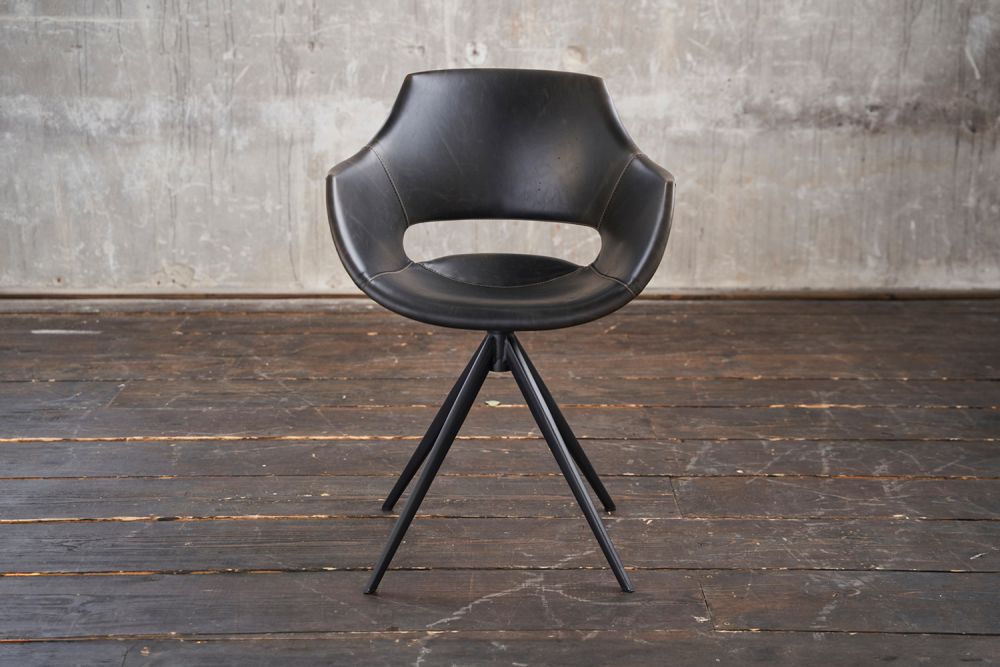 B-Ware KAWOLA Stuhl ZAJA Esszimmerstuhl Kunstleder drehbar Vintage schwarz