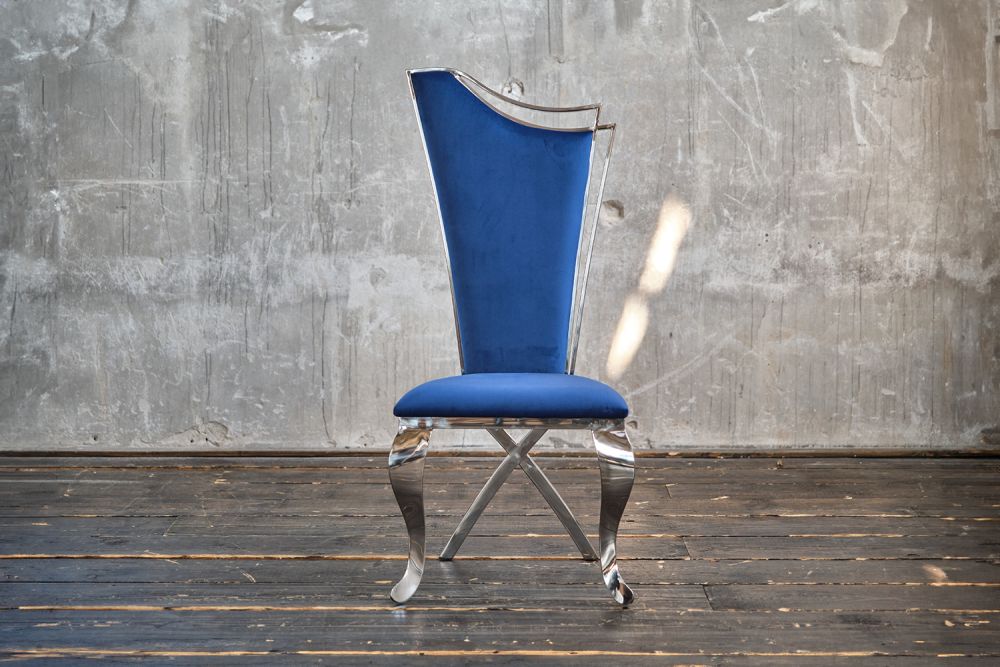 B-Ware KAWOLA Stuhl AMALIA Esszimmerstuhl Barock Velvet blau