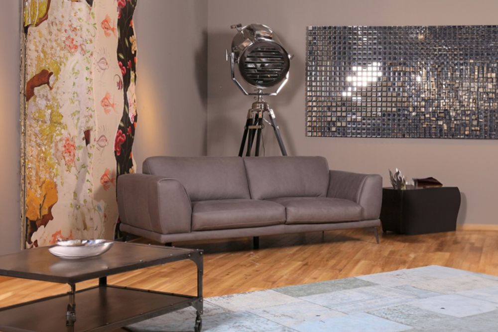 B-Ware KAWOLA Sofa Deside 3-Sitzer Leder Pallino grau