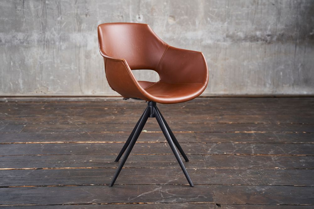 B-Ware KAWOLA Stuhl ZAJA Esszimmerstuhl Kunstleder drehbar Vintage cognac