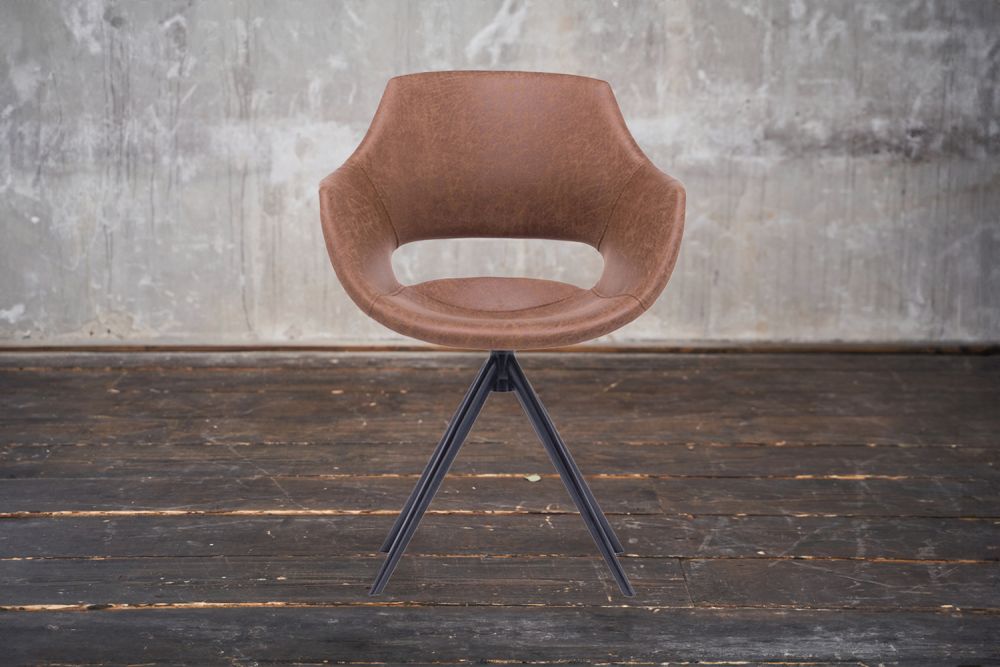 B-Ware KAWOLA Stuhl ZAJA Esszimmerstuhl Microfaser drehbar Vintage cognac