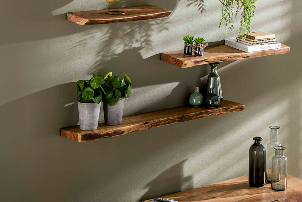 KAWOLA Wandregal ERGEA 120 cm Akazie massiv natur