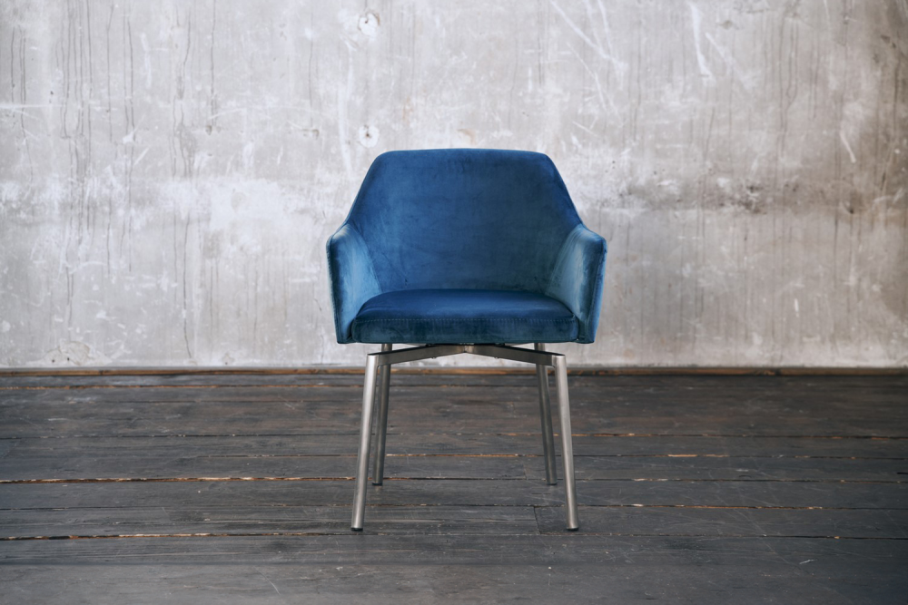 B-Ware KAWOLA Stuhl LOUI Esszimmerstuhl velvet petrol Füße silber