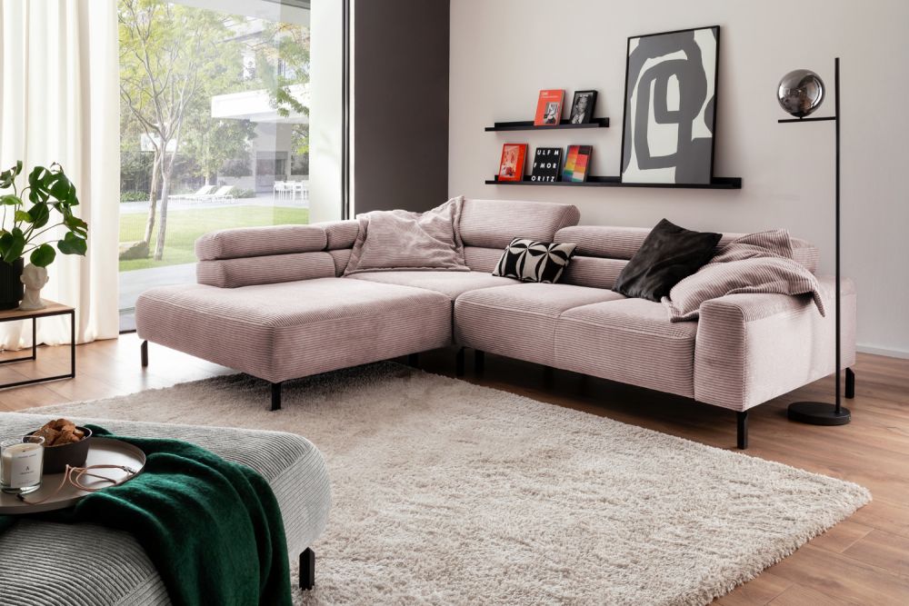 KAWOLA Sofa DELIA Ecksofa Cord rosa