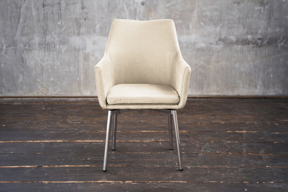 B-Ware Stuhl Cali Sessel Microfaser Esszimmerstuhl creme Füße Edelstahl
