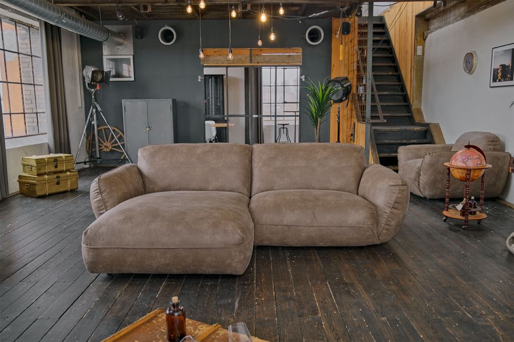 KAWOLA Sofa DAVITO Ecksofa Lederimitat im Vintagelook braun Recamiere links