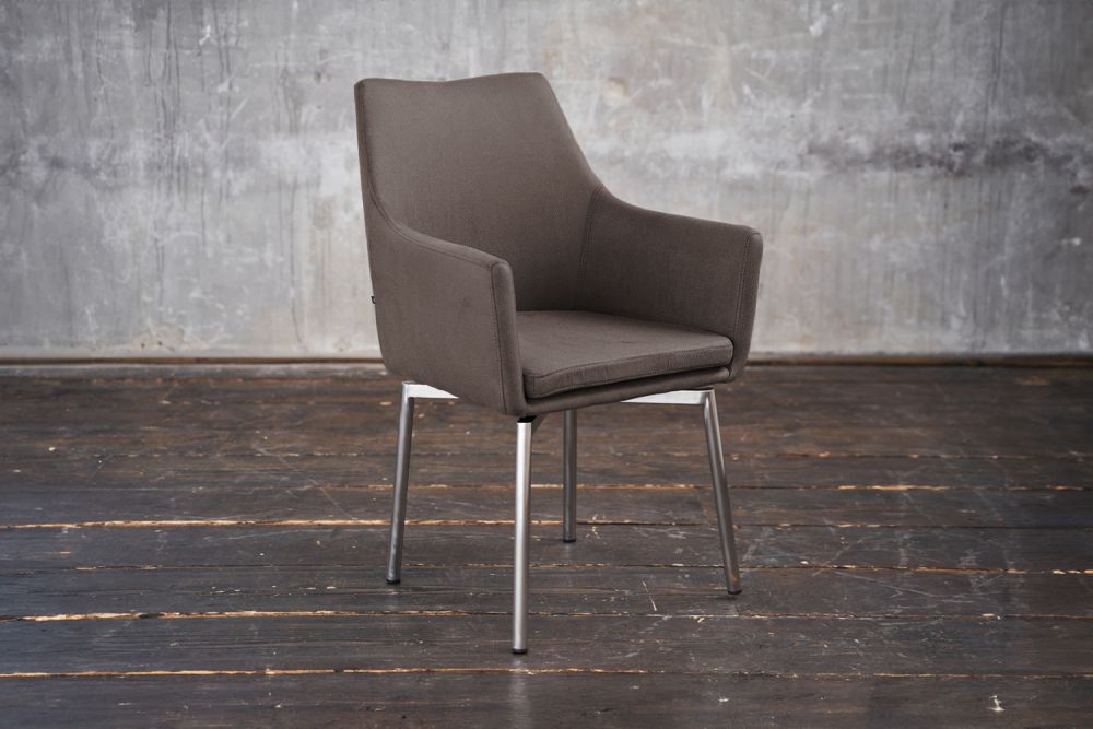 B-Ware KAWOLA Stuhl Cali Sessel Microfaser taupe Füße Edelstahl
