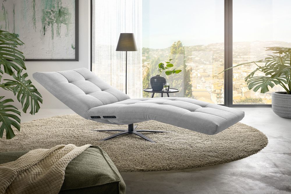 KAWOLA Relaxliege LETICIA motorisch Feincord silber