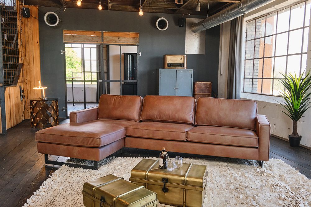 KAWOLA Ecksofa VILNIUS 3-Sitzer mit Longchair Lederfaserstoff cognac