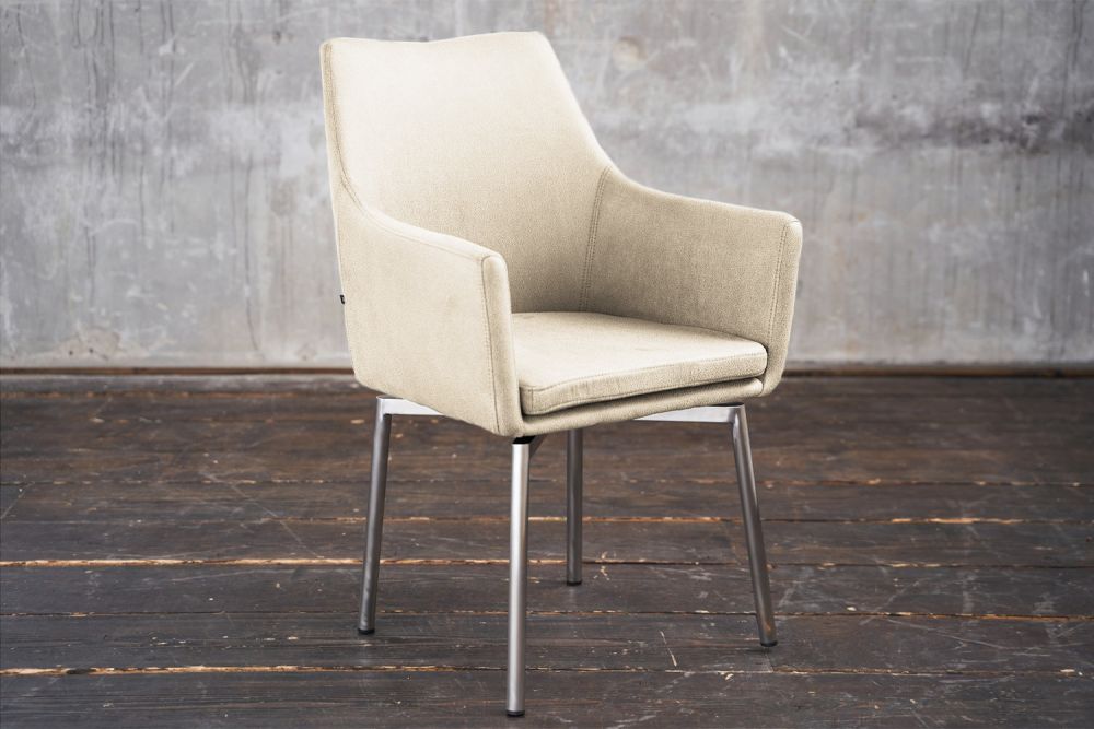 B-Ware Stuhl Cali Sessel Microfaser Esszimmerstuhl creme Füße Edelstahl