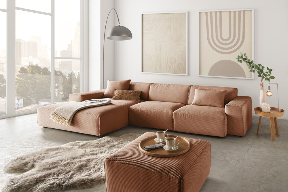 KAWOLA Sofa RANI Ecksofa Cord rost Recamiere links