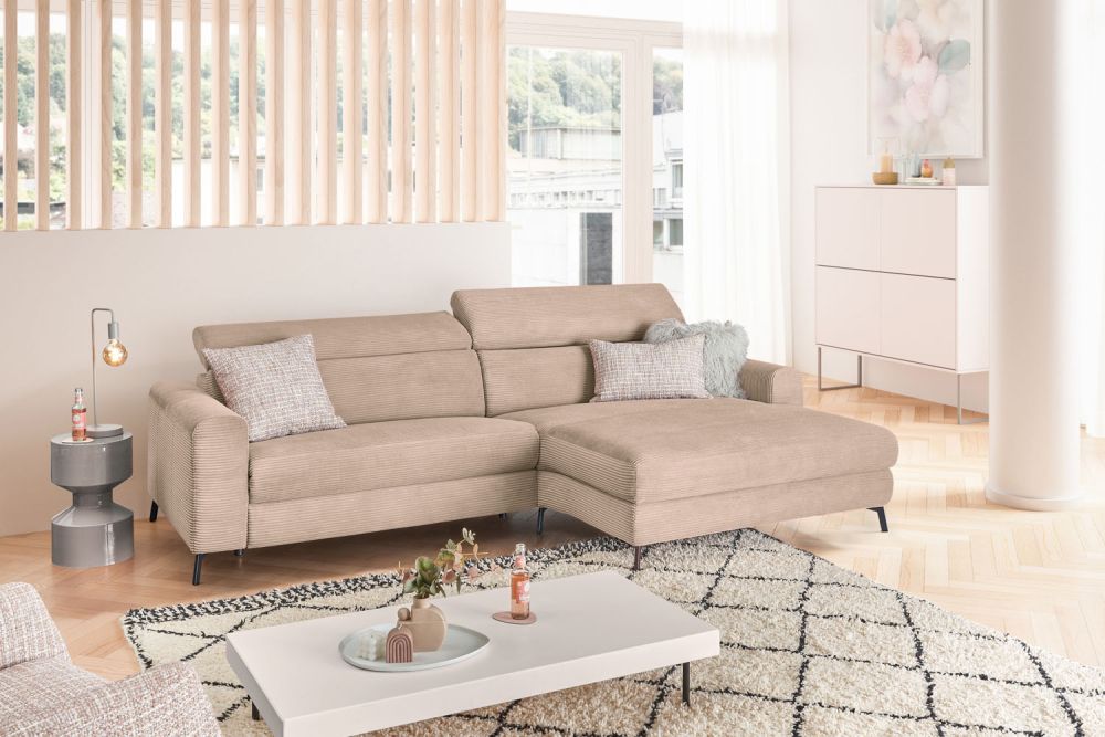 KAWOLA Sofa LAISKA Ecksofa Relaxfunktion teilmotorisch Cord taupe
