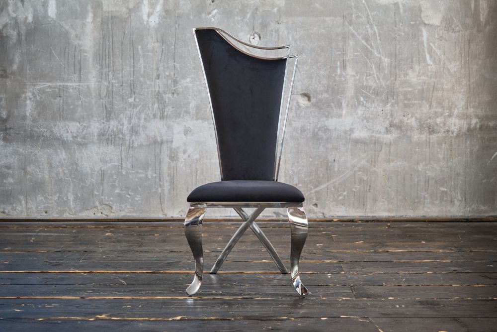 B-Ware KAWOLA Stuhl AMALIA Esszimmerstuhl Barock Velvet schwarz