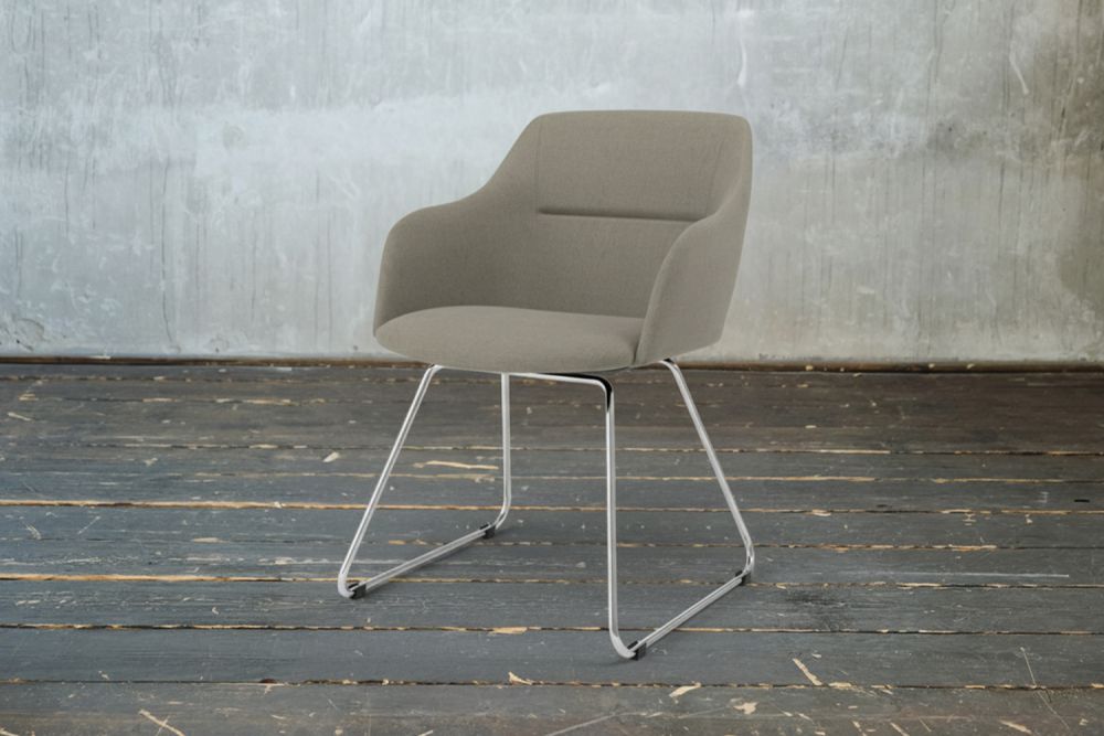 B-Ware KAWOLA Stuhl MALIMA Stoff grau Kufe Metall chrome