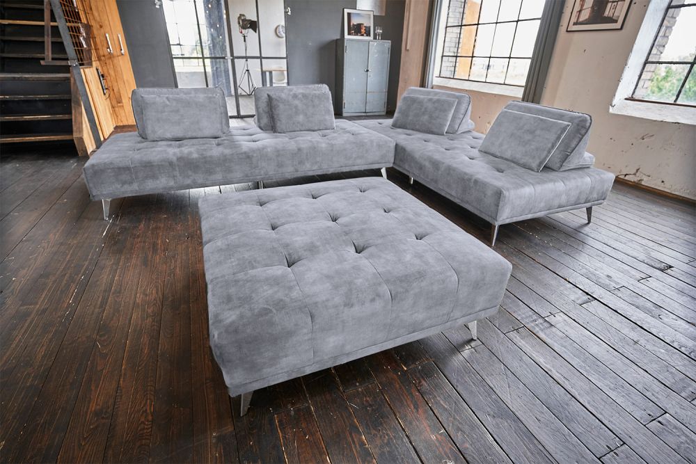 KAWOLA Sofa WIOLO Ecksofa velvet mit Hocker grau