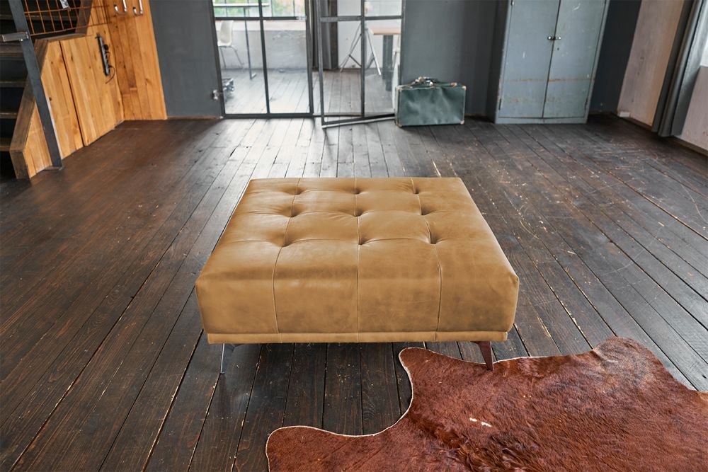 B-Ware KAWOLA Hocker WIOLO Leder cognac