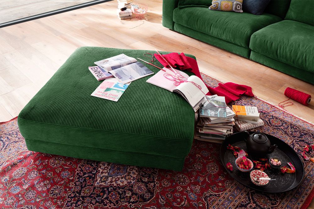 B-Ware KAWOLA Big Hocker MADELINE Polsterhocker Cord smaragd