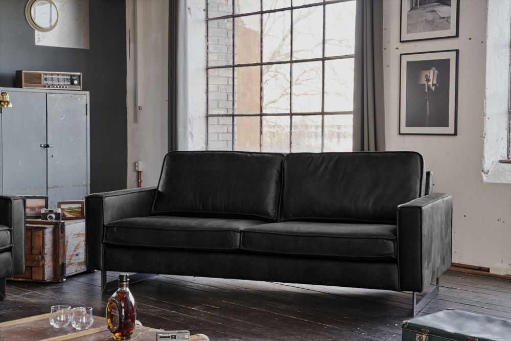 KAWOLA Sofa VILNIUS Lederfaserstoff schwarz