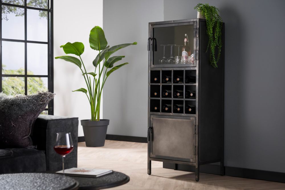 KAWOLA Weinschrank CORO Metall schwarz 2 Türen