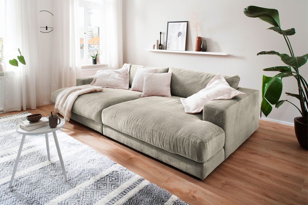 B-Ware KAWOLA Big Sofa MADELINE Cord steingrau