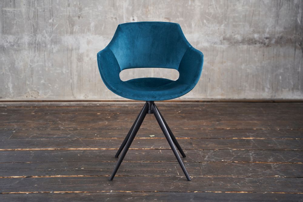 B-Ware KAWOLA Stuhl ZAJA Esszimmerstuhl Velvet drehbar petrol