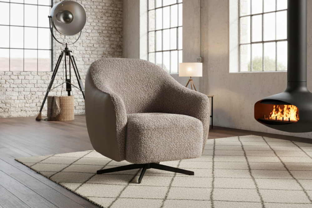 KAWOLA Sessel BRITTO Drehsessel Stoff / Kunstleder taupe