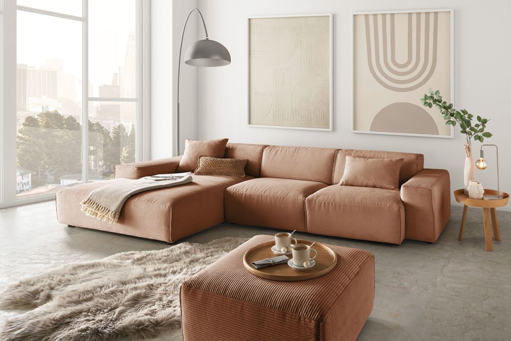 B-Ware KAWOLA Sofa RANI Ecksofa Cord rost Recamiere links