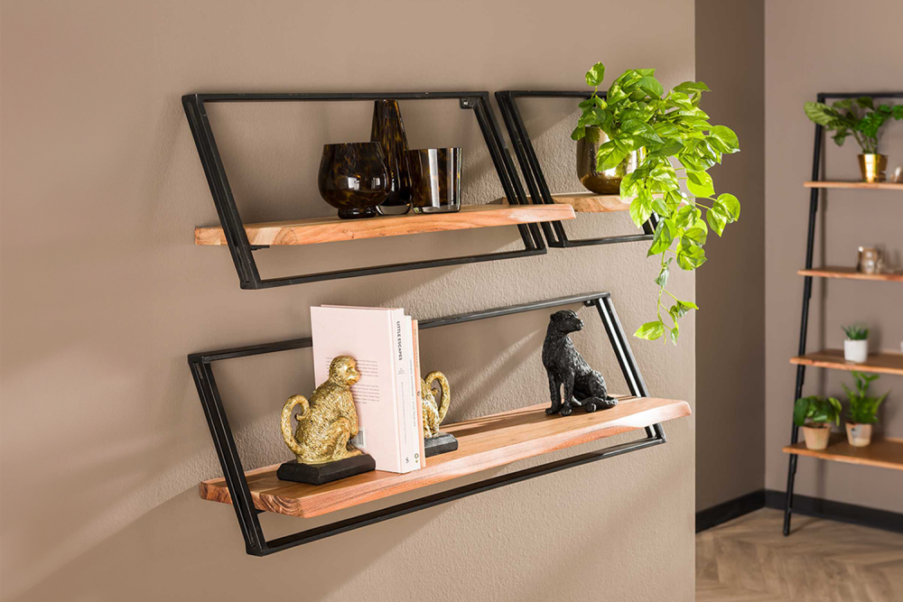 KAWOLA Wandregal ADELIA 3-tlg. Akazie massiv natur