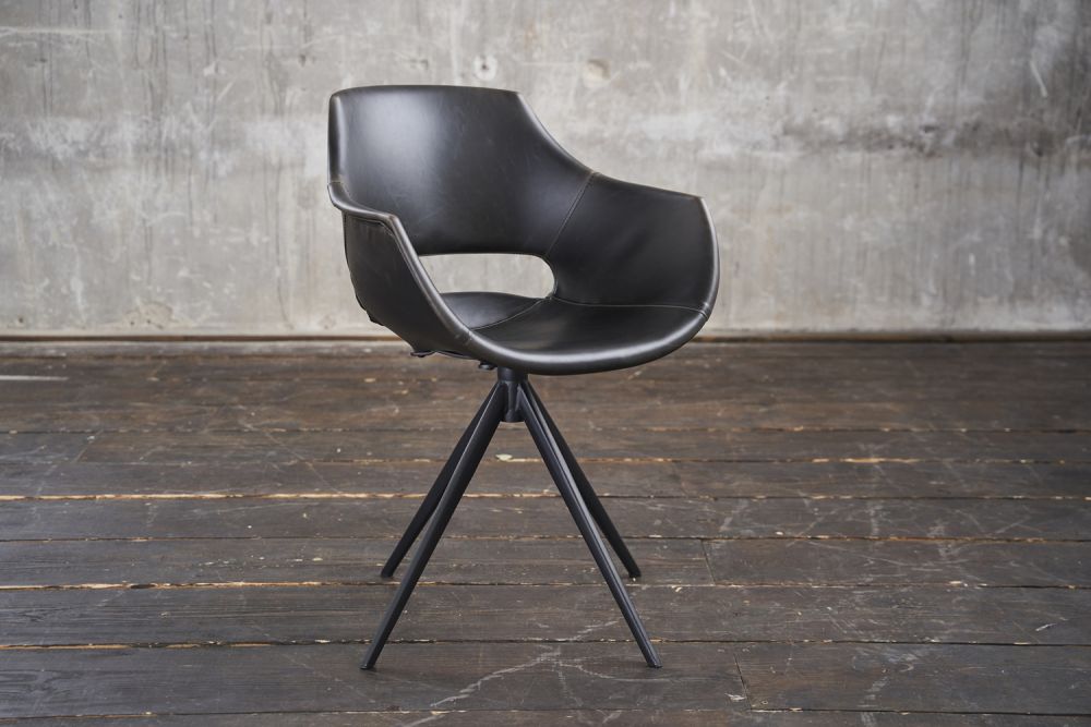 B-Ware KAWOLA Stuhl ZAJA Esszimmerstuhl Kunstleder drehbar Vintage schwarz
